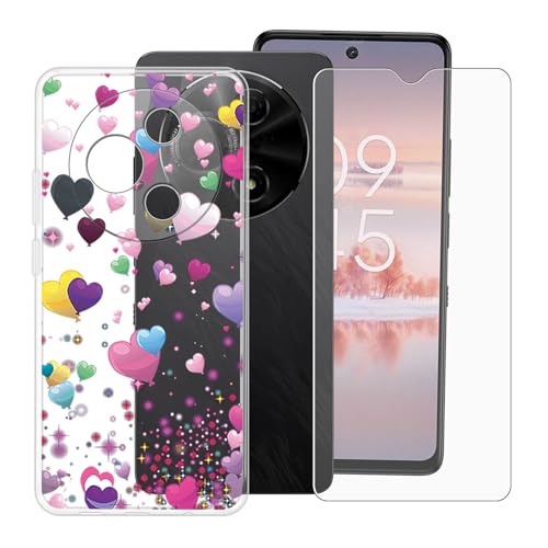 BUNALFaa Hülle + Gehärtetes Glas für TCL 60 NXTpaper (6.80") Handyhülle Silikon Cover rutschfeste Schutzhülle Schale Transparent Schutzhülle Bumper - Displayschutzfolie - Buntes Herz von BUNALFaa