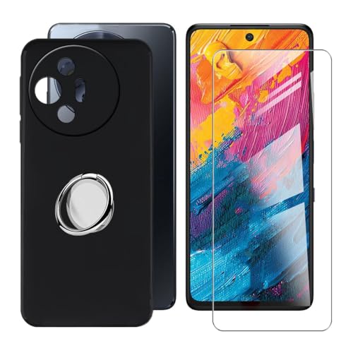 BUNALFaa Hülle + Gehärtetes Glas für TCL 60 XE NXTpaper 5G (6.78") Handyhülle Silikon Cover Schutzhülle Schale Schutzhülle Bumper - mit Handy Ring Handyhalter Fingerhalter 360° - Schwarz von BUNALFaa