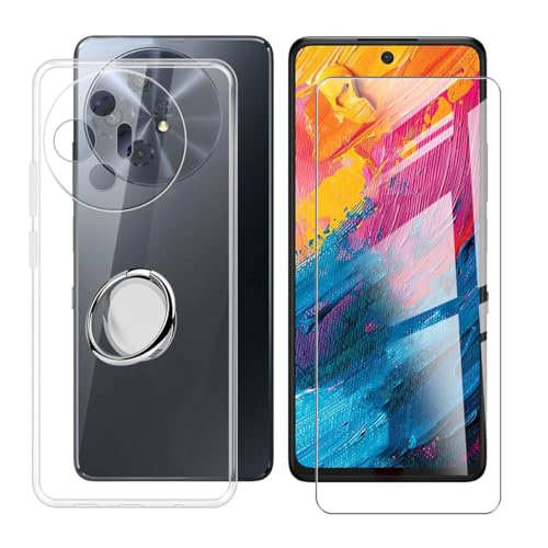 BUNALFaa Hülle + Gehärtetes Glas für TCL 60 XE NXTpaper 5G (6.78") Handyhülle Silikon Cover Schutzhülle Schale Schutzhülle Bumper - mit Handy Ring Handyhalter Fingerhalter 360° - Transparent von BUNALFaa