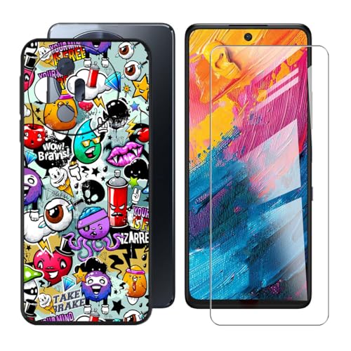 BUNALFaa Hülle + Gehärtetes Glas für TCL 60 XE NXTpaper 5G (6.78") Handyhülle Silikon Cover rutschfeste Schutzhülle Schale Black Schutzhülle Bumper - Displayschutzfolie - Mehrere Augen von BUNALFaa