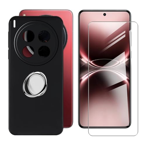 BUNALFaa Hülle + Gehärtetes Glas für Vivo X200 Ultra (6.82") Handyhülle Silikon Cover Schutzhülle Schale Schutzhülle Bumper - mit Handy Ring Handyhalter Fingerhalter 360° - Schwarz von BUNALFaa