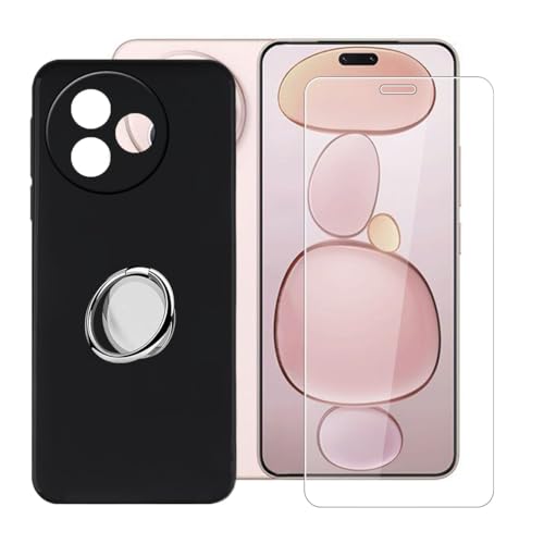 BUNALFaa Hülle + Gehärtetes Glas für Xiaomi Civi 5 Pro (6.55") Handyhülle Silikon Cover Schutzhülle Schale Schutzhülle Bumper - mit Handy Ring Handyhalter Fingerhalter 360° - Schwarz von BUNALFaa