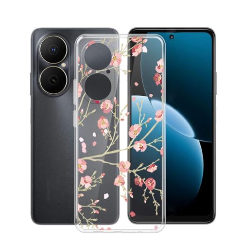 BUNALFaa Hülle für Huawei Nova Y73 (6.67") Cover, Transparent Handyhülle rutschfeste Stoßfest Sturzsichere Schutzhülle Schale Weich Silikon Case für -Rosa Blumen von BUNALFaa
