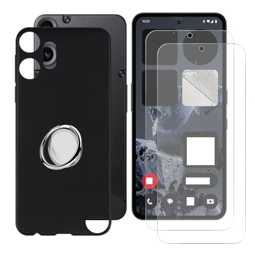 BUNALFaa Hülle für Nothing CMF Phone 2 Pro (6.77") Handyhülle + Displayschutz(2 Sätze), Hülle rutschfeste Stoßkasten Schale Schutzhülle mit Handy Ring Handyhalter Fingerhalter 360° - Schwarz von BUNALFaa