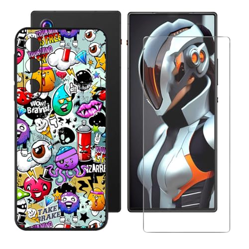 BUNALFaa Hülle für Nubia Red Magic 10 Air (6.80") Cover Handyhülle + Gehärtetes Glas schutzfolie Displayschutzfolie -Sturzsichere Schutzhülle Black Weich Silikon Case -Blühende Blumen von BUNALFaa