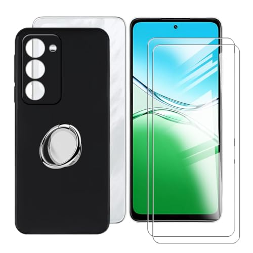BUNALFaa Hülle für Oppo K13x 5G (6.67") Handyhülle + Displayschutz(2 Sätze), Hülle rutschfeste Stoßkasten Schale Schutzhülle mit Handy Ring Handyhalter Fingerhalter 360° - Schwarz von BUNALFaa