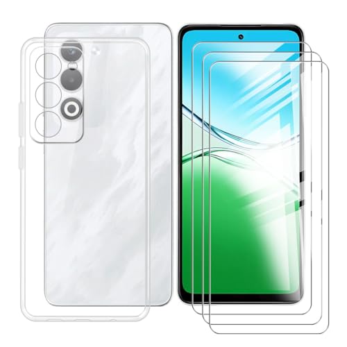 BUNALFaa Hülle für Oppo K13x 5G (6.67") Handyhülle + Displayschutz (3 Sätze), Cover rutschfeste Weich Silikon Case TPU Tasche Stoßkasten Schale Schutzhülle + Gehärtetes Glas -Clear von BUNALFaa