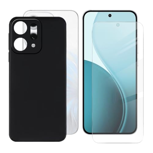 BUNALFaa Hülle für Oppo Reno14 (6.59") Cover Handyhülle + Gehärtetes Glas schutzfolie Displayschutzfolie -Sturzsichere Schutzhülle Black Weich Silikon Case Schwarz von BUNALFaa