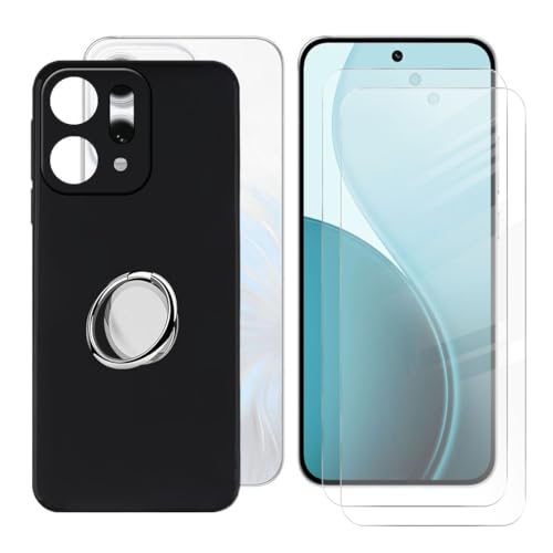 BUNALFaa Hülle für Oppo Reno14 (6.59") Handyhülle + Displayschutz(2 Sätze), Hülle rutschfeste Stoßkasten Schale Schutzhülle mit Handy Ring Handyhalter Fingerhalter 360° - Schwarz von BUNALFaa