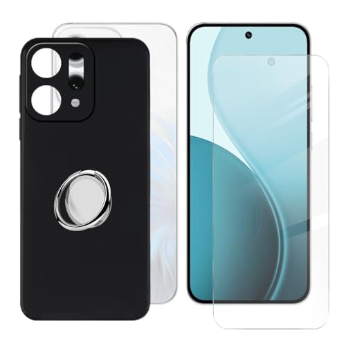 BUNALFaa Hülle für Oppo Reno14 Pro (6.83") Handyhülle + Gehärtetes Glas, Cover rutschfeste Schutzhülle Weich Silikon Case mit Handy Ring Handyhalter Fingerhalter 360° - Schwarz von BUNALFaa