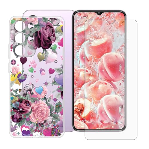 BUNALFaa Hülle für Oukitel C1 (6.52") Cover Handyhülle + Gehärtetes Glas schutzfolie Displayschutzfolie, Hüllen Sturzsichere Transparent Weich Silikon Case -Blühende Blumen von BUNALFaa