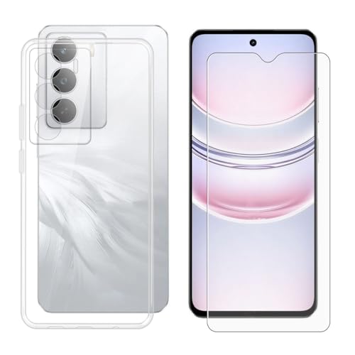 BUNALFaa Hülle für Realme C75 5G (6.67") Cover Handyhülle + Gehärtetes Glas schutzfolie Displayschutzfolie, Hüllen Sturzsichere Schutzhülle Transparent Weich Silikon Case -Clear von BUNALFaa