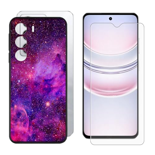 BUNALFaa Hülle für Realme C75 5G (6.67") Cover Handyhülle + Gehärtetes Glas schutzfolie Displayschutzfolie -Sturzsichere Schutzhülle Black Weich Silikon Case -Reise vorbei von BUNALFaa