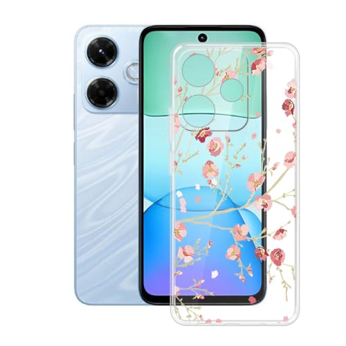 BUNALFaa Hülle für Redmi 13X (6.79") Cover, Transparent Handyhülle rutschfeste Stoßfest Sturzsichere Schutzhülle Schale Weich Silikon Case für -Rosa Blumen von BUNALFaa