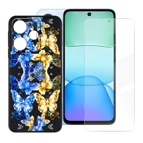 BUNALFaa Hülle für Redmi 13X (6.79") Cover Handyhülle + Gehärtetes Glas schutzfolie Displayschutzfolie -Sturzsichere Schutzhülle Black Weich Silikon Case -Romantische Klassik von BUNALFaa