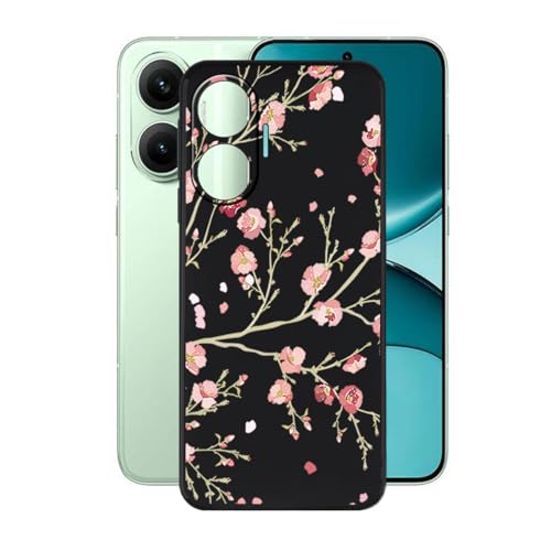 BUNALFaa Hülle für Redmi Turbo 4 Pro (6.83") Cover, schwarz Handyhülle rutschfeste Stoßfest Sturzsichere Schutzhülle Schale Weich Silikon Case für -Rosa Blumen von BUNALFaa