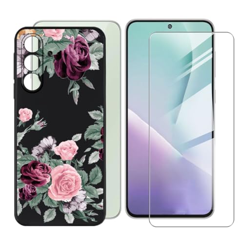 BUNALFaa Hülle für Samsung Galaxy M56 5G (6.73") Cover Handyhülle + Gehärtetes Glas schutzfolie Displayschutzfolie -Sturzsichere Schutzhülle Black Weich Silikon Case -zusammen Sein von BUNALFaa