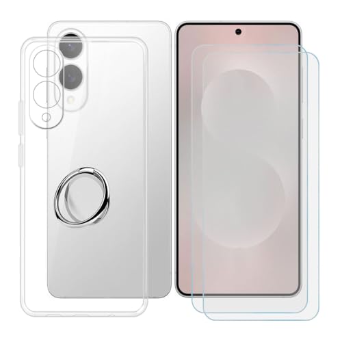 BUNALFaa Hülle für Samsung Galaxy S25 Edge (6.70") Handyhülle + Displayschutz(2 Sätze),Hülle Transparent rutschfeste Schale Schutzhülle mit Handy Ring Handyhalter Fingerhalter 360° von BUNALFaa