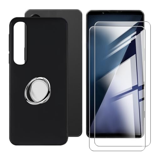 BUNALFaa Hülle für Sony Xperia 1 VII (6.50") Handyhülle + Displayschutz(2 Sätze), Hülle rutschfeste Stoßkasten Schale Schutzhülle mit Handy Ring Handyhalter Fingerhalter 360° - Schwarz von BUNALFaa