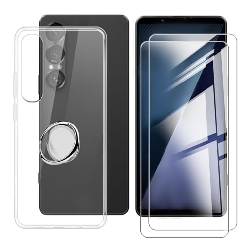 BUNALFaa Hülle für Sony Xperia 1 VII (6.50") Handyhülle + Displayschutz(2 Sätze),Hülle Transparent rutschfeste Schale Schutzhülle mit Handy Ring Handyhalter Fingerhalter 360° von BUNALFaa