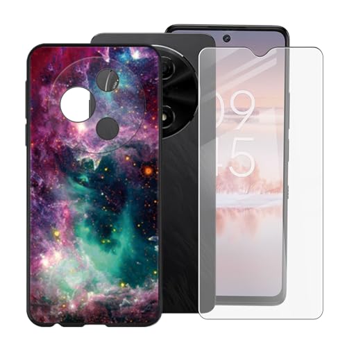 BUNALFaa Hülle für TCL 60 NXTpaper (6.80") Cover Handyhülle + Gehärtetes Glas schutzfolie Displayschutzfolie -Hüllen Sturzsichere Black Weich Silikon Case -Bunter Sternenhimmel von BUNALFaa