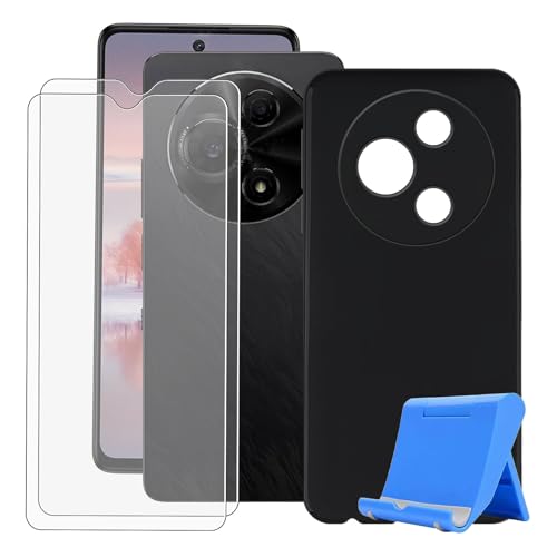 BUNALFaa Hülle für TCL 60 NXTpaper (6.80") Handyhülle + Gehärtetes Glas, Cover rutschfeste Stoßfest Sturzsichere Schutzhülle Weich Silikon Case mit Mobiltelefonhalterung - Schwarz von BUNALFaa