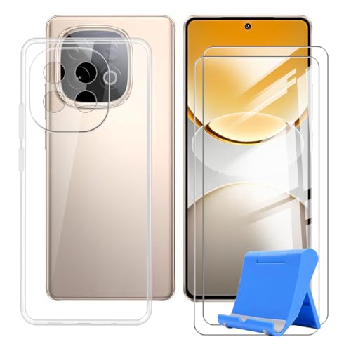 BUNALFaa Hülle für Vivo Y300 GT (6.78") Handyhülle + Displayschutz(2 Sätze), Cover rutschfeste Stoßkasten Transparent Case Schutzhülle + Gehärtetes Glas mit Mobiltelefonhalterung von BUNALFaa