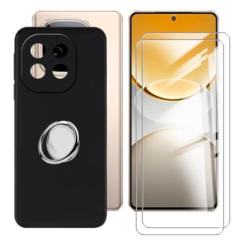 BUNALFaa Hülle für Vivo Y300 GT (6.78") Handyhülle + Displayschutz(2 Sätze), Hülle rutschfeste Stoßkasten Schale Schutzhülle mit Handy Ring Handyhalter Fingerhalter 360° - Schwarz von BUNALFaa