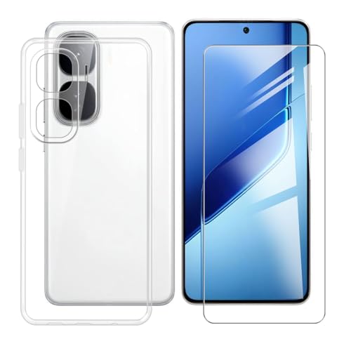 BUNALFaa Hülle für Vivo iQOO Neo10 Pro+ (6.82") Cover Handyhülle + Gehärtetes Glas schutzfolie Displayschutzfolie, Hüllen Sturzsichere Schutzhülle Transparent Weich Silikon Case -Clear von BUNALFaa