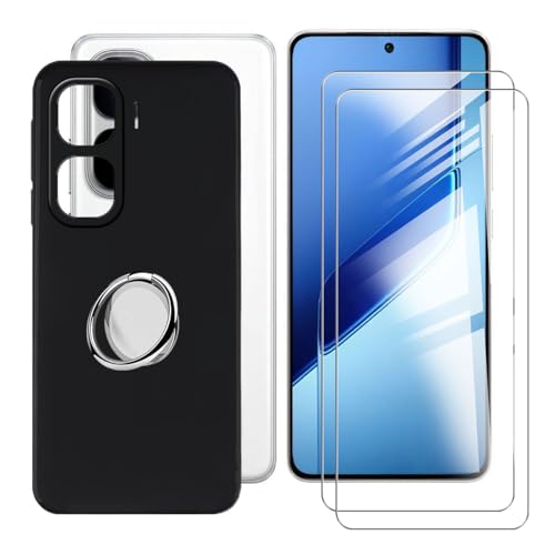 BUNALFaa Hülle für Vivo iQOO Neo10 Pro+ (6.82") Handyhülle + Displayschutz(2 Sätze), Hülle rutschfeste Stoßkasten Schale Schutzhülle mit Handy Ring Handyhalter Fingerhalter 360° - Schwarz von BUNALFaa