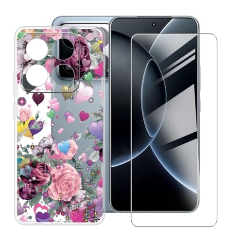 BUNALFaa Hülle für Xiaomi 15S Pro (6.73") Cover Handyhülle + Gehärtetes Glas schutzfolie Displayschutzfolie, Hüllen Sturzsichere Transparent Weich Silikon Case -Blühende Blumen von BUNALFaa
