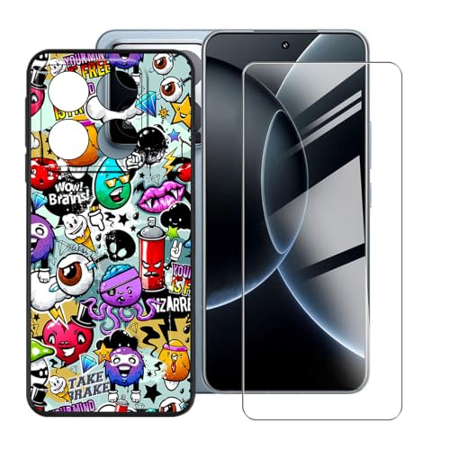 BUNALFaa Hülle für Xiaomi 15S Pro (6.73") Cover Handyhülle + Gehärtetes Glas schutzfolie Displayschutzfolie -Sturzsichere Schutzhülle Black Weich Silikon Case -Blühende Blumen von BUNALFaa