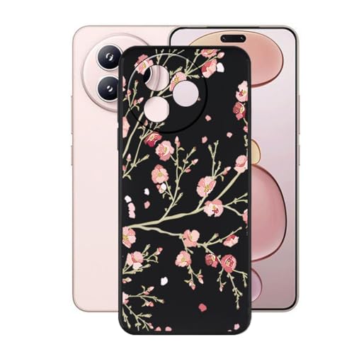 BUNALFaa Hülle für Xiaomi Civi 5 Pro (6.55") Cover, schwarz Handyhülle rutschfeste Stoßfest Sturzsichere Schutzhülle Schale Weich Silikon Case für -Rosa Blumen von BUNALFaa