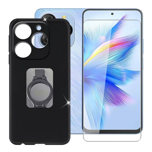 BUNALFaa für Blackview Shark 9 (6.67") Handyhülle + Gehärtetes Glas, Hülle rutschfeste Stoßfest Sturzsichere Schutzhülle Weich Silikon Case mit Handy-Ringhalter - Schwarz von BUNALFaa