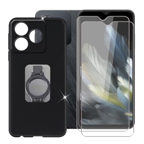 BUNALFaa für Blackview Wave 8 (6.56") Handyhülle + Displayschutz(2 Sätze), Hülle rutschfeste Stoßkasten Schale Schutzhülle mit Handy-Ringhalter - Schwarz von BUNALFaa