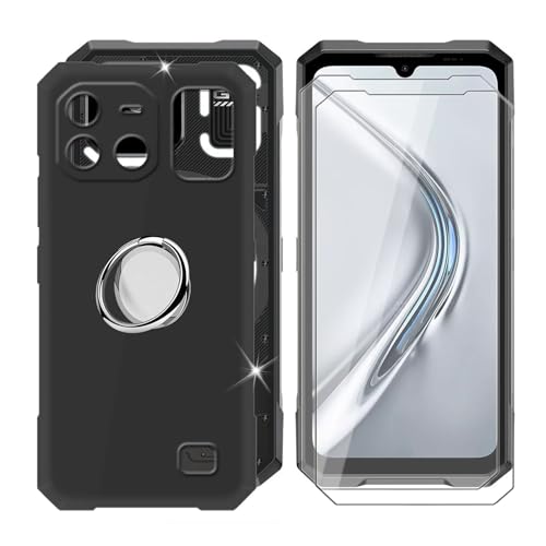 BUNALFaa für Doogee Blade GT Ultra (6.72") Handyhülle + Displayschutz(2 Sätze), Hülle rutschfeste Stoßkasten Schale Schutzhülle mit Handy Ring Handyhalter Fingerhalter 360° - Schwarz von BUNALFaa