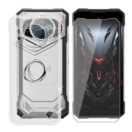 BUNALFaa für Doogee S200X (6.72") Handyhülle + Gehärtetes Glas, Silikon Hülle rutschfeste Stoßfest Sturzsichere Schutzhülle mit Handy Ring Handyhalter Fingerhalter 360° - Transparent von BUNALFaa