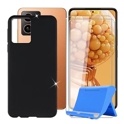 BUNALFaa für HMD Pulse Pro (6.65") Handyhülle + Displayschutz(2 Sätze), Hülle rutschfeste Stoßkasten Schale Schutzhülle + Gehärtetes Glas mit Mobiltelefonhalterung - Schwarz von BUNALFaa