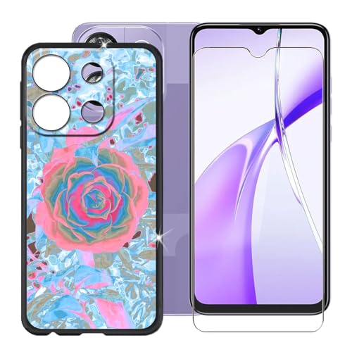 BUNALFaa für Oukitel C57 Pro (6.52") Handyhülle + Gehärtetes Glas, Hülle rutschfeste Stoßfest Sturzsichere Schutzhülle Weich Silikon Case + Displayschutz - Rote Blume von BUNALFaa