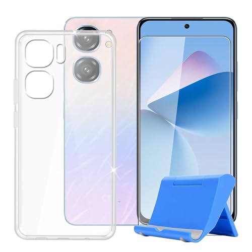 BUNALFaa für Oukitel C58 (6.70") Handyhülle + Gehärtetes Glas, Hülle rutschfeste Stoßfest Sturzsichere Schutzhülle Weich Silikon Case mit Mobiltelefonhalterung - Transparent von BUNALFaa