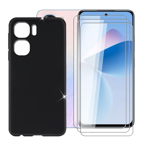 BUNALFaa für Oukitel C58 Pro (6.70") Handyhülle + Displayschutz(3 Sätze), Hülle rutschfeste Stoßkasten Schale Schutzhülle + Gehärtetes Glas - Schwarz von BUNALFaa