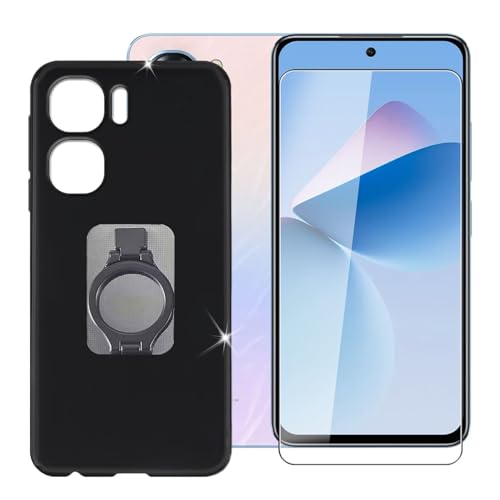 BUNALFaa für Oukitel C58 Pro (6.70") Handyhülle + Gehärtetes Glas, Hülle rutschfeste Stoßfest Sturzsichere Schutzhülle Weich Silikon Case mit Handy-Ringhalter - Schwarz von BUNALFaa