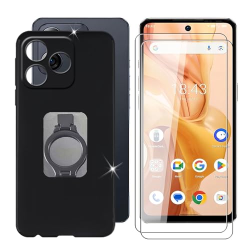 BUNALFaa für Ulefone Note 18 Pro (6.78") Handyhülle + Displayschutz(2 Sätze), Hülle rutschfeste Stoßkasten Schale Schutzhülle mit Handy-Ringhalter - Schwarz von BUNALFaa