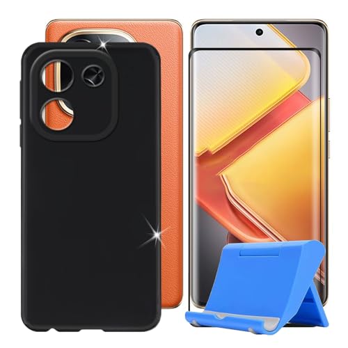BUNALFaa für Vivo iQOO Z9s Pro (6.77") Handyhülle + Gehärtetes Glas, Hülle rutschfeste Stoßfest Sturzsichere Schutzhülle Weich Silikon Case mit Mobiltelefonhalterung - Schwarz von BUNALFaa