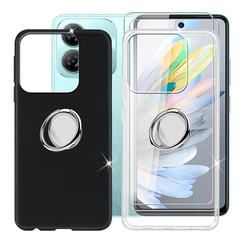 BUNALFaa für ZTE Blade A75 4G (6.60") Handyhülle + Displayschutz(2 Sätze), 2 Hülle rutschfeste Stoßkasten Schale Schutzhülle mit Handy Ring Handyhalter 360° - Schwarz+Transparent von BUNALFaa