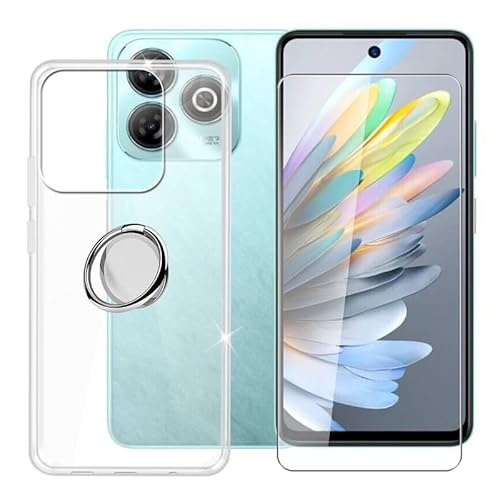 BUNALFaa für ZTE Blade A75 4G (6.60") Handyhülle + Gehärtetes Glas, Silikon Hülle rutschfeste Stoßfest Sturzsichere Schutzhülle mit Handy Ring Handyhalter Fingerhalter 360° - Transparent von BUNALFaa