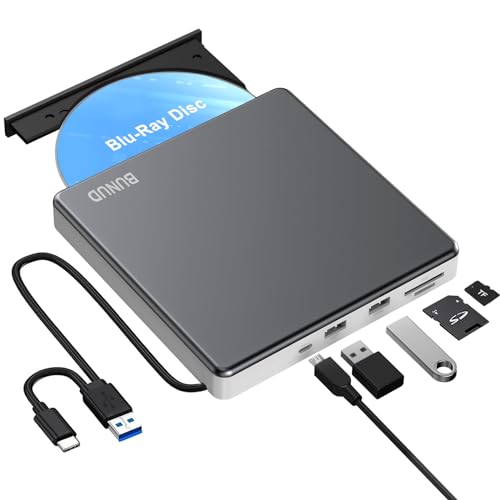 Externe Blu Ray CD DVD Laufwerk USB 3.0 Type C Externer CD/DVD Blu-ray Brenner Writer 3D BD Portable Bluray Laufwerk Drive für PC Laptop Windows 11/10 Mac MacBook Pro/Air iMac Externe Blu Ray CD DVD Laufwerk USB 3.0 Type C Externer CD/DVD Blu-ray Brenner Writer 3D BD Portable Bluray Laufwerk Drive für PC Laptop Windows 11/10 Mac MacBook Pro/Air iMac von BUNUD