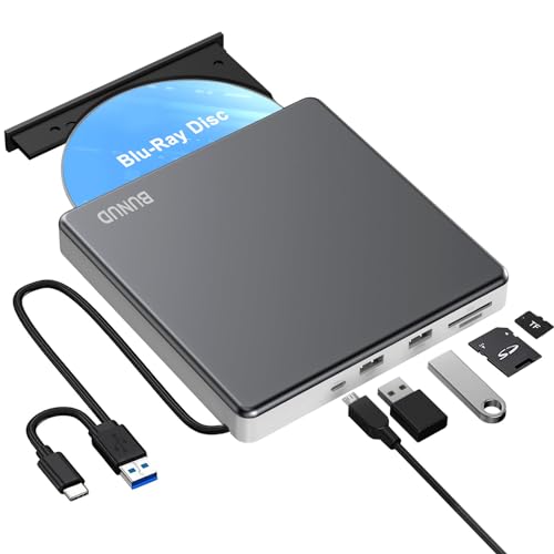 Externe Blu Ray CD DVD Laufwerk USB 3.0 Type C Externer CD/DVD Blu-ray Brenner Writer 3D BD Portable Bluray Laufwerk Drive für PC Laptop Windows 11/10 Mac MacBook Pro/Air iMac von BUNUD