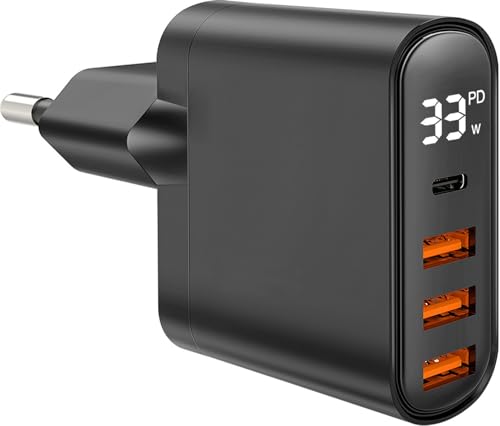 33W Handy Ladegerät Mehrfach mit LED Display, BUOTAU (2 in 1) USB C Schnellladegerät & 3 Port 5V 3A USB A Netzteil, PD QC PPS Schnellladen für iPhone, iPad, Samsung Galaxy, Google Pixel usw von BUOTAU