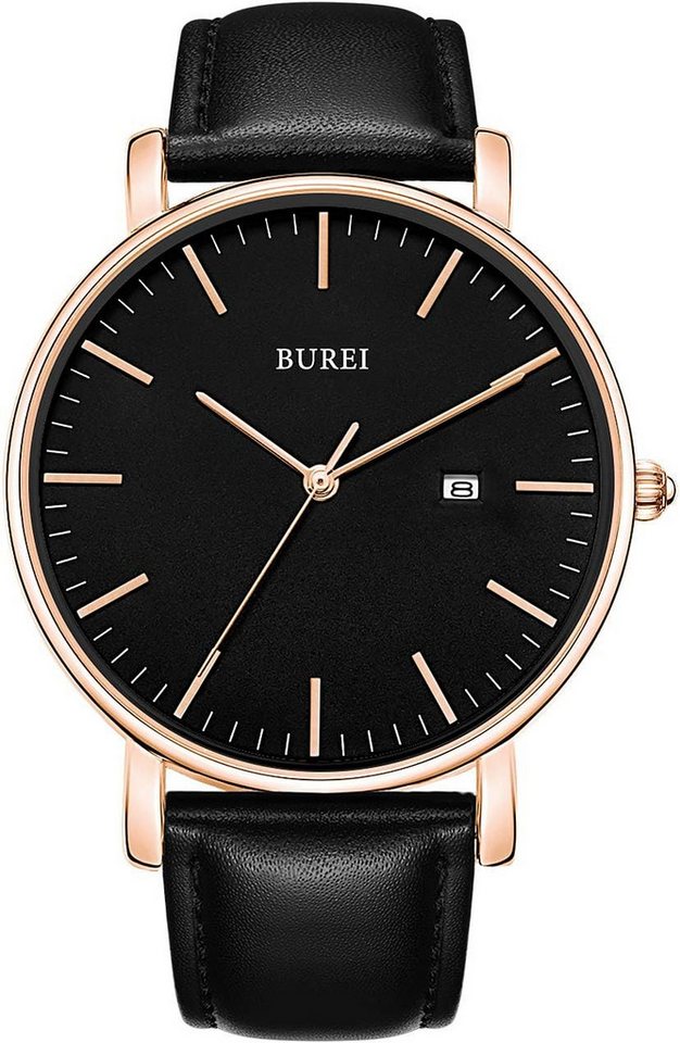 BUREI Fur Herren mit Minimalistisch Analog Quarz Wasserdicht Ultradünne Watch, Elegante mit Lederarmband, Kratzfestem Glas und Wasserschutz von BUREI